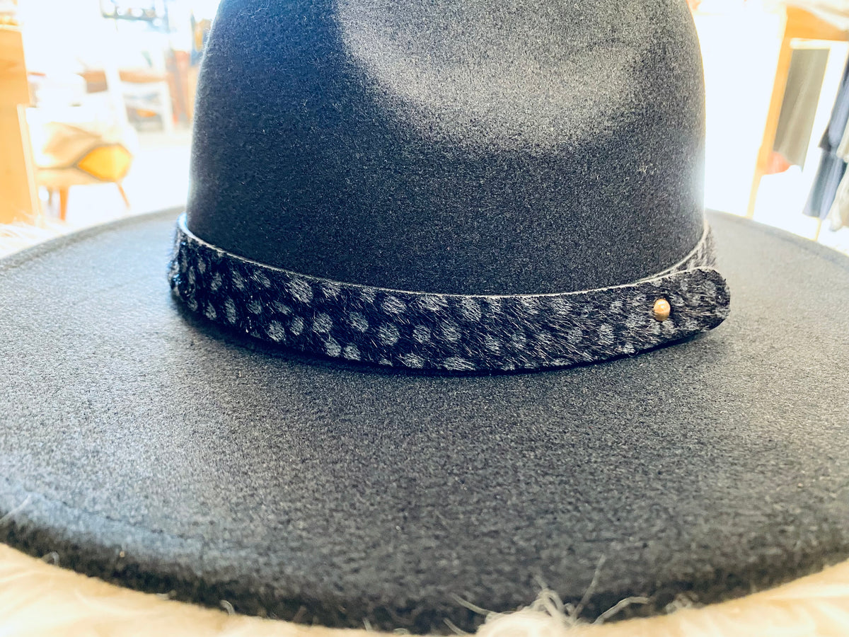 Lack Of Color Black Hat with Blue zodiac band Hatband LC-69T | Black Color Leather w/Turquoise Accents  main image 4