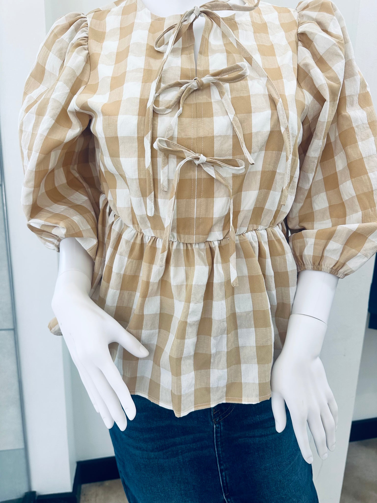 "Summer Gingham" (tan) top