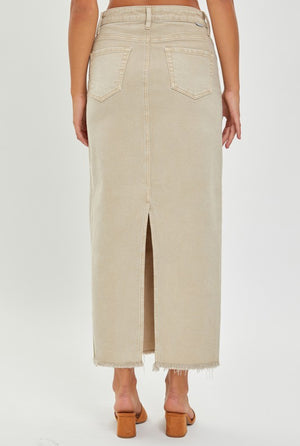 "High Rise Frayed" (sand) Long Risen Skirt