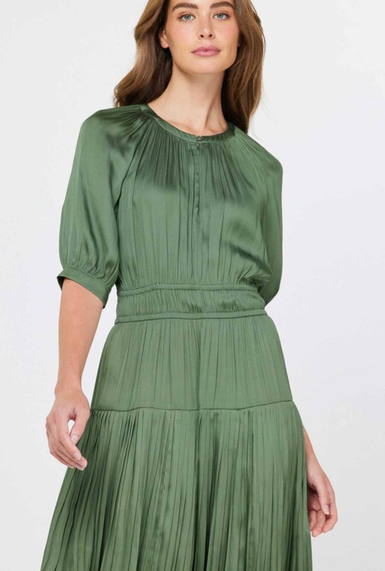 “Luxury Awaits” (dusty green) dress