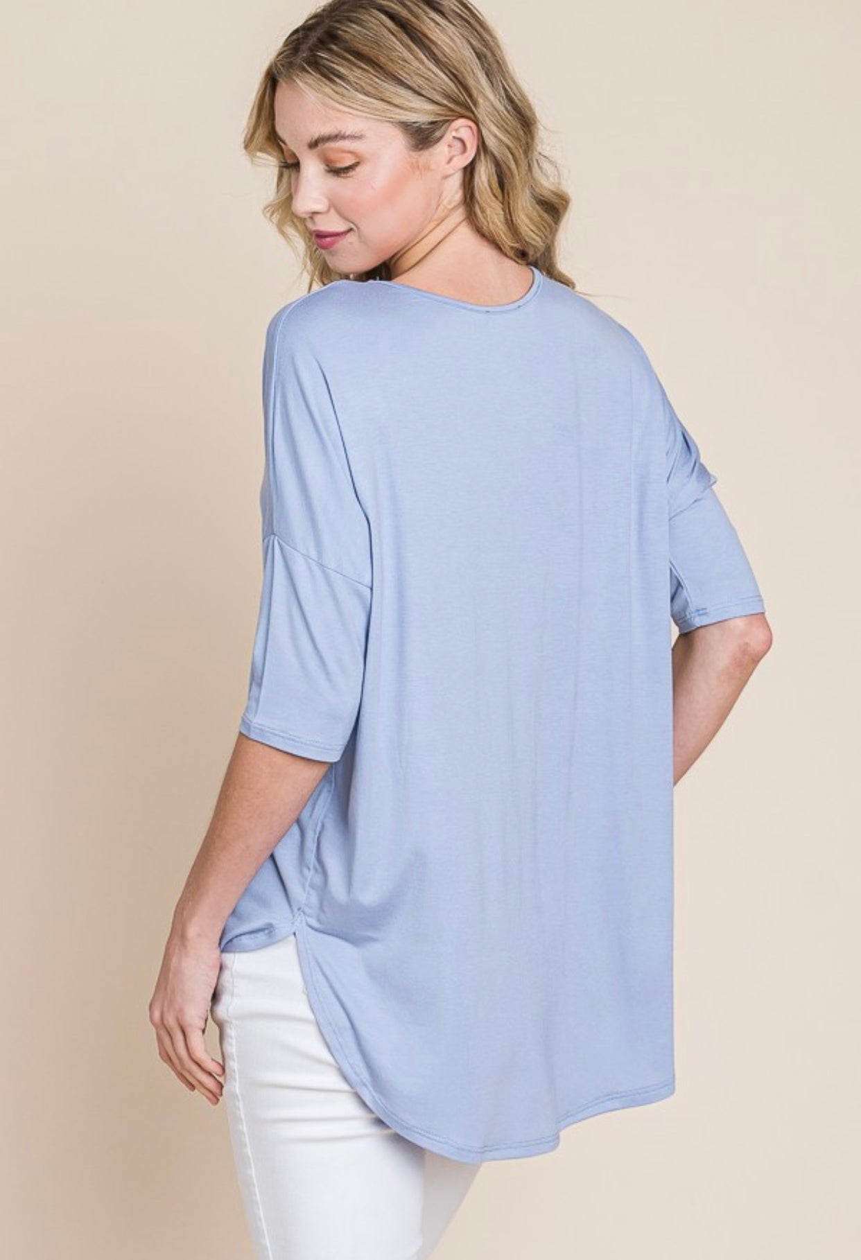 "Simple Statement" (blue) top