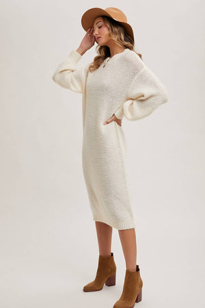 “Cuddle Mood” (cream) sweater dress