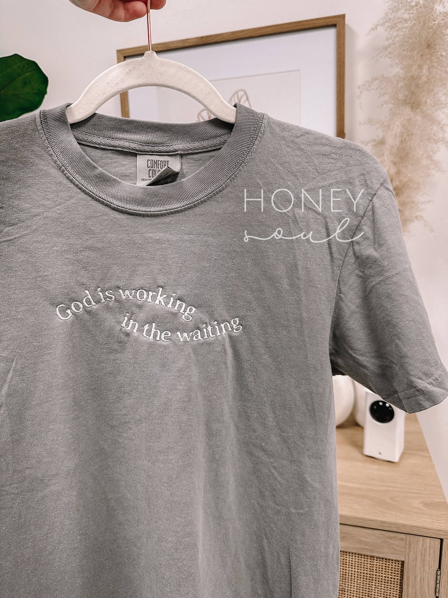 Embroidered God Is Working In The Waiting Tee