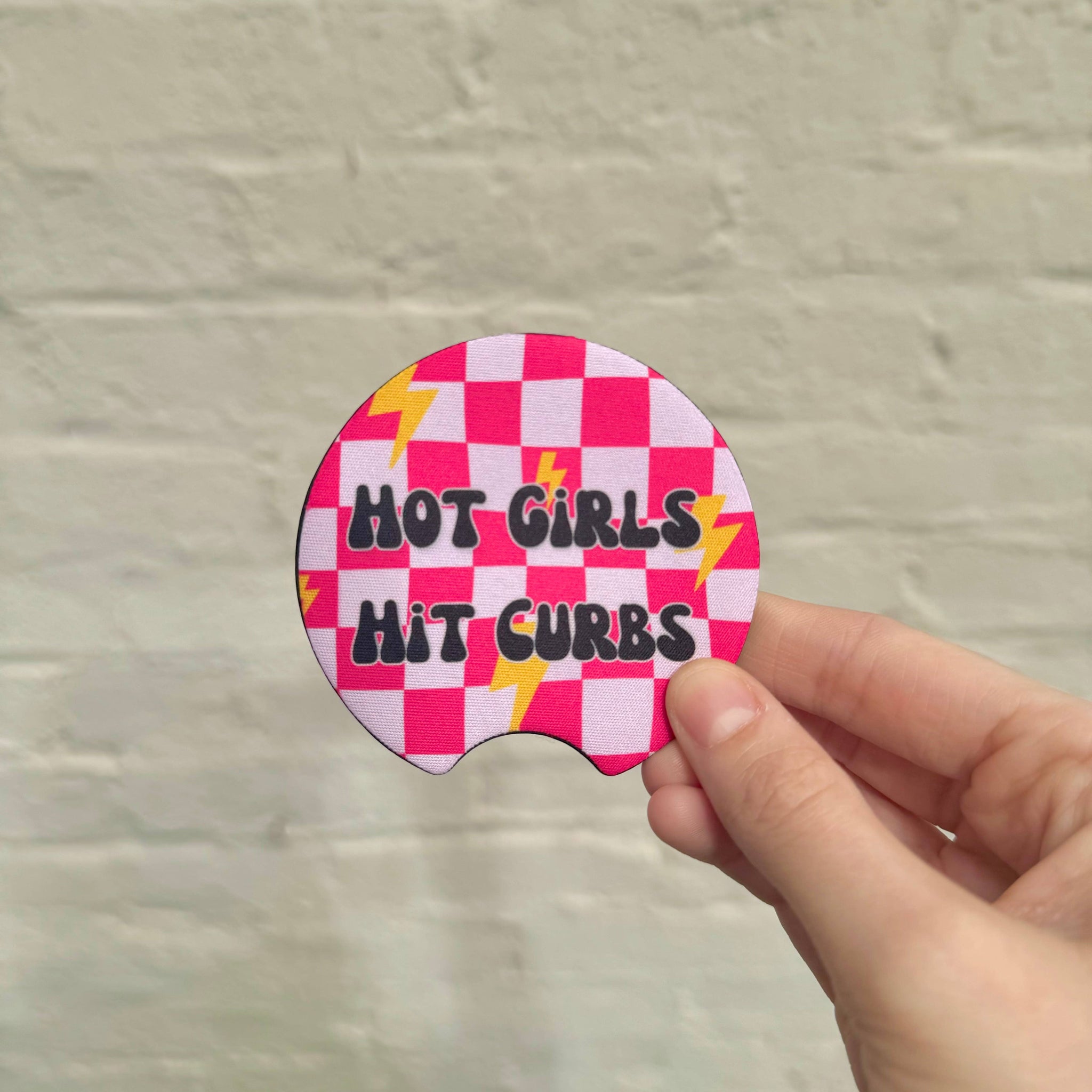 Hot Girls Hit Curbs Pink Leopard Neoprene Car Coasters