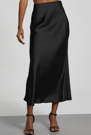 "Satin Elegance" (Black) Slip Skirt