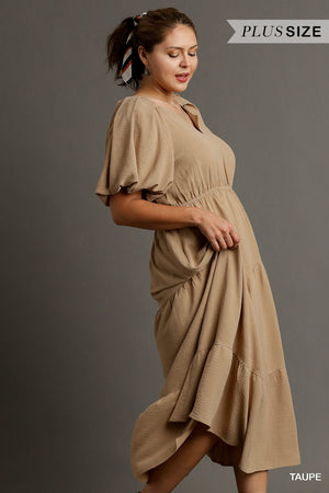 "Stylish Mentality" (taupe) plus dress