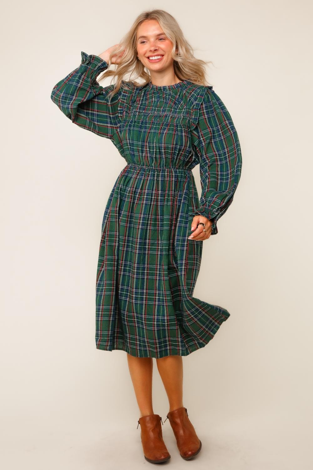 "Merry In Plaid" (green) plus dress