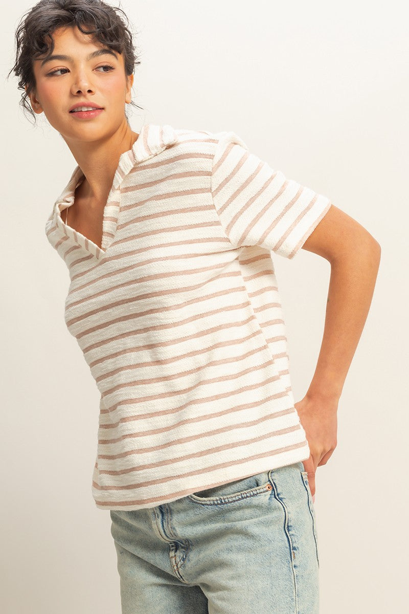 "Tea and Tennis" (taupe/cream) top
