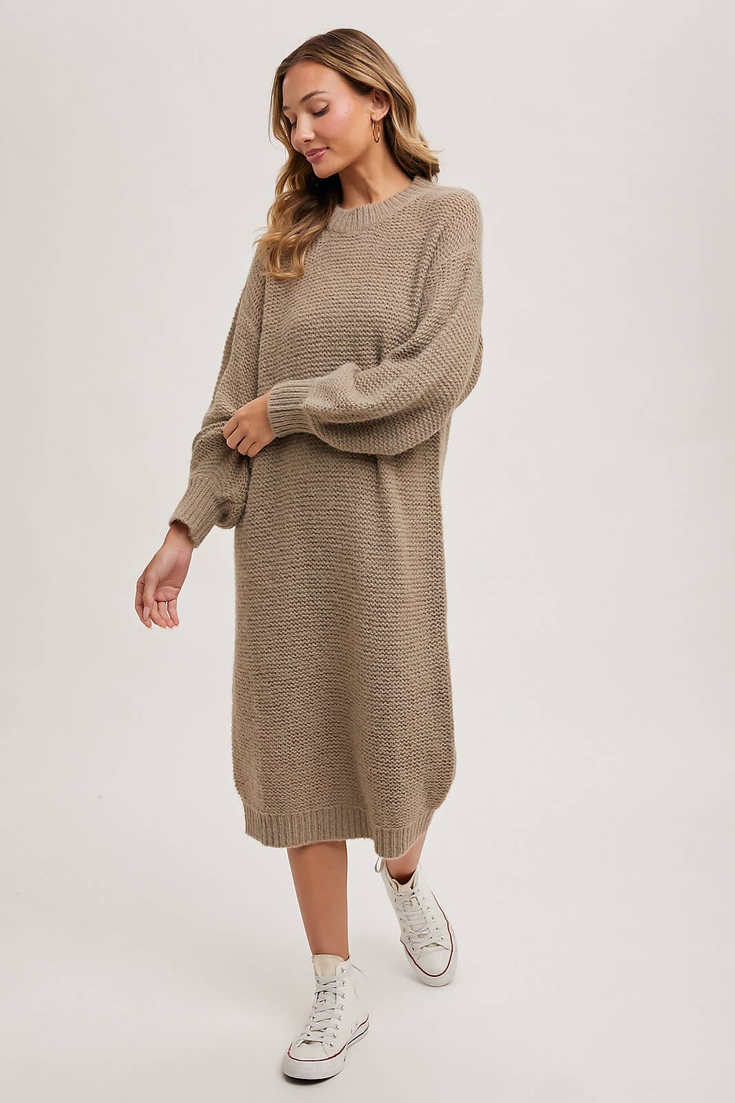 “Cuddle Mood” (cream) sweater dress