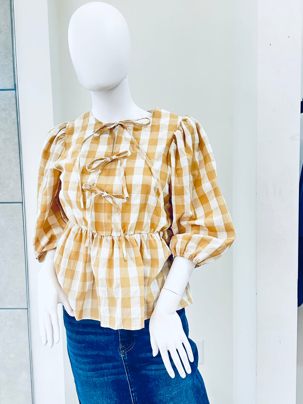 "Summer Gingham" (tan) top