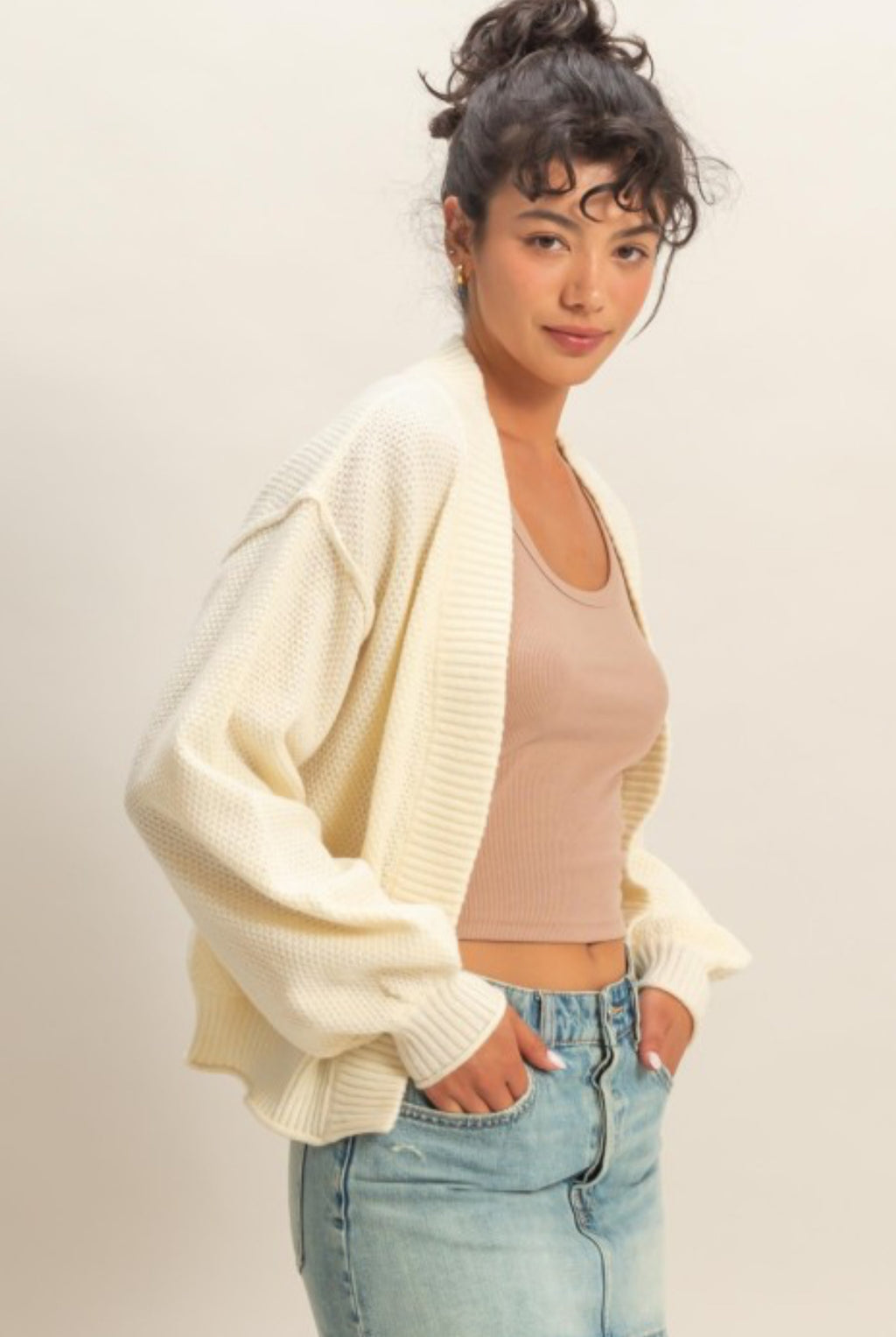 "Layered Seasons" (ivory) cardigan