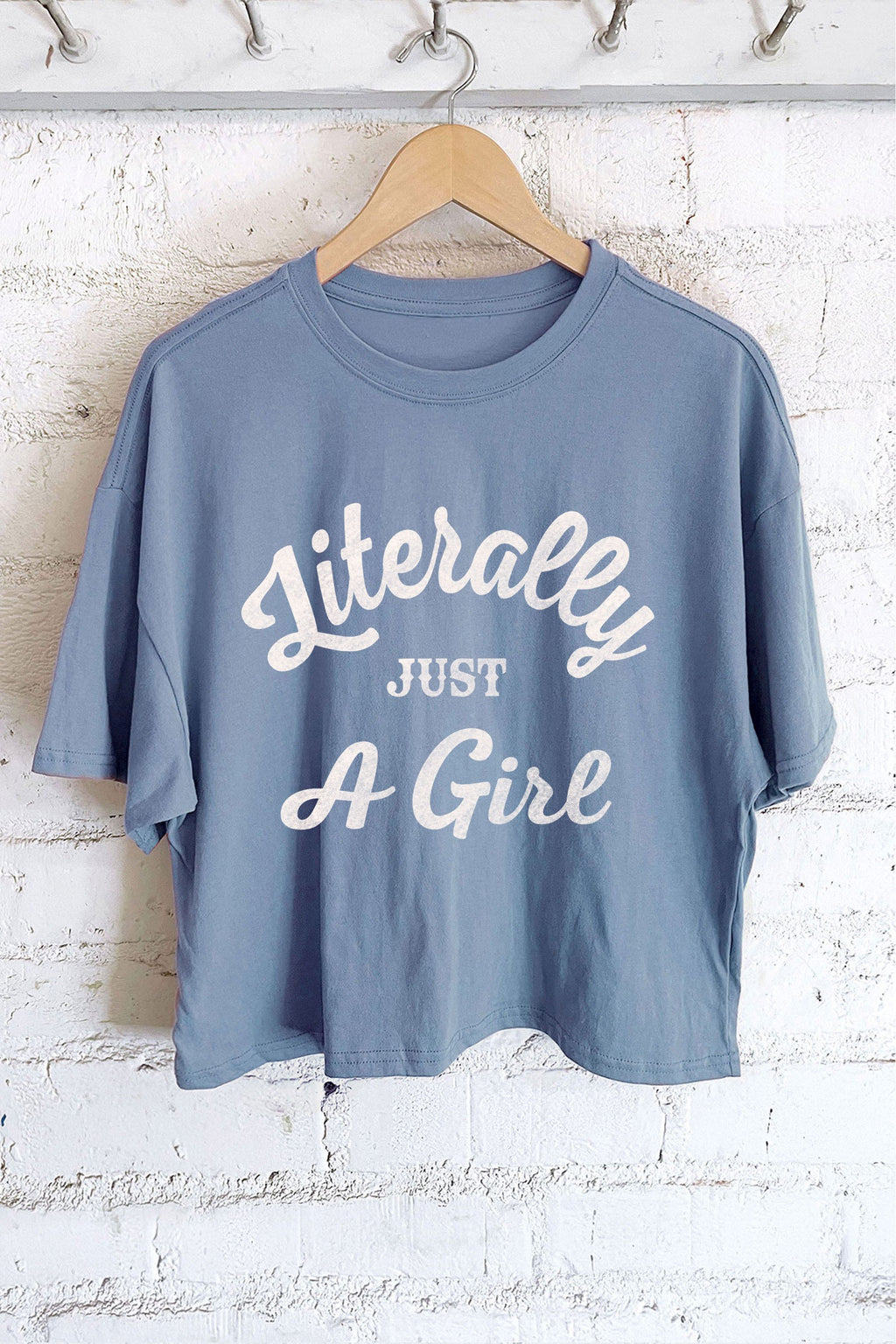 "Literally Just A Girl" long crop (natural) t-shirt