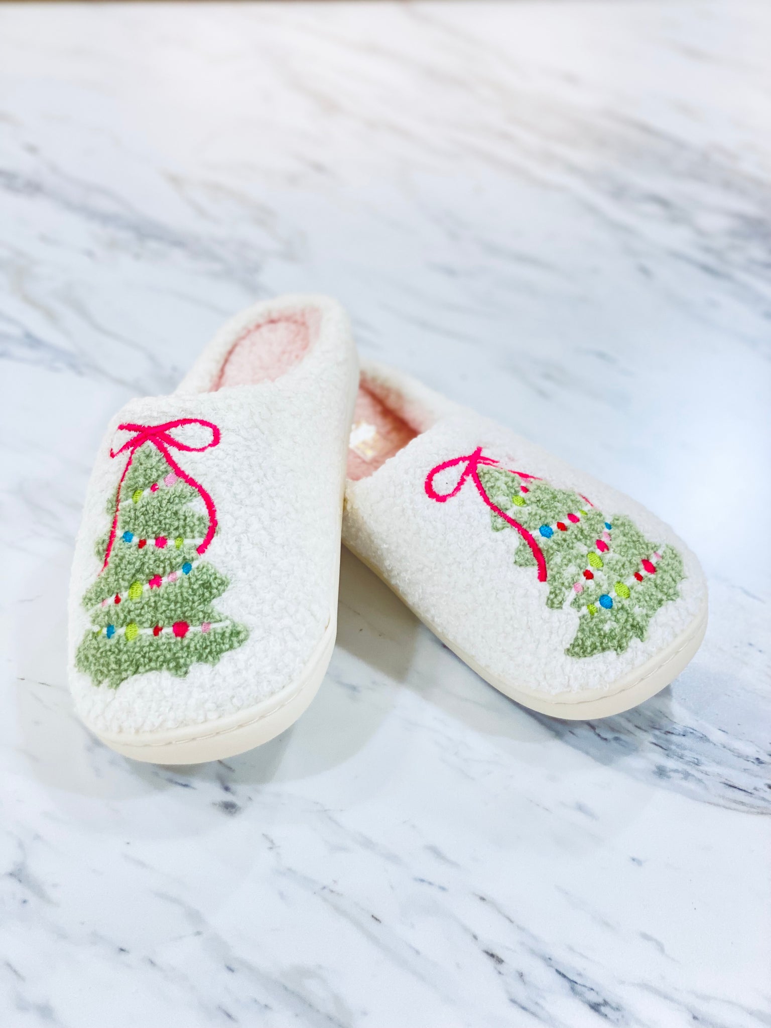 “Christmas Trees and Bows” house shoes