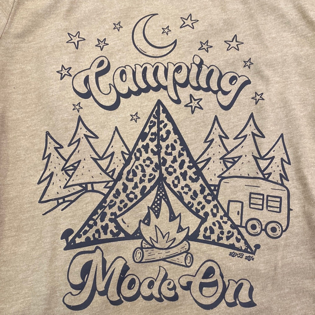 "Camping Mode On" (olive) reg and plus t-shirt