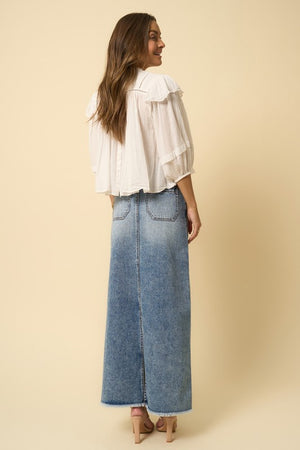 "High Rise Flared" Maxi Denim Skirt