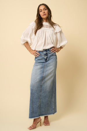 "High Rise Flared" Maxi Denim Skirt