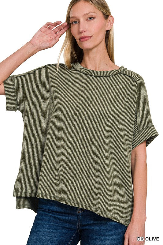 "Ribbed Revival" (dk olive) short sleeve top