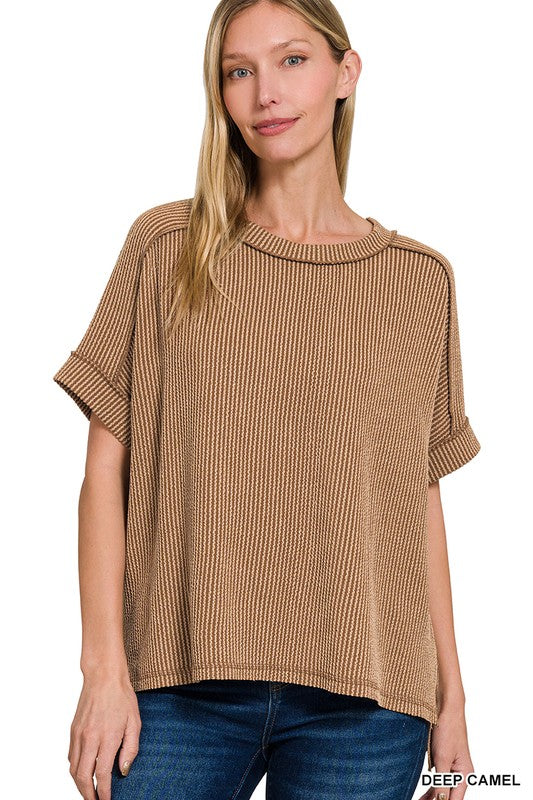 "Ribbed Revival" (espresso) short sleeve top