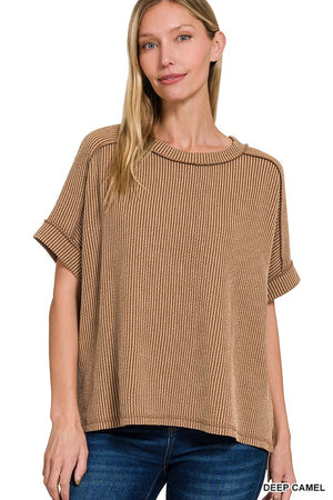 "Ribbed Revival" (espresso) short sleeve top