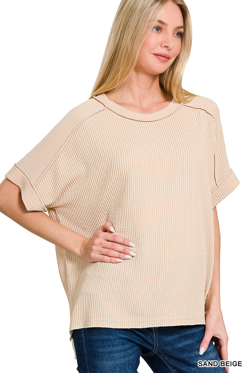 "Ribbed Revival" (sand beige) reg short sleeve top