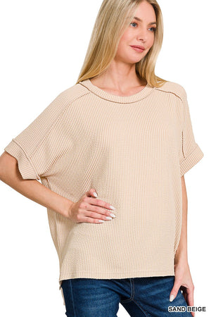 "Ribbed Revival" (sand beige) reg short sleeve top
