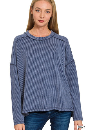"Ribbed Revival" (navy) reg & plus long sleeve top