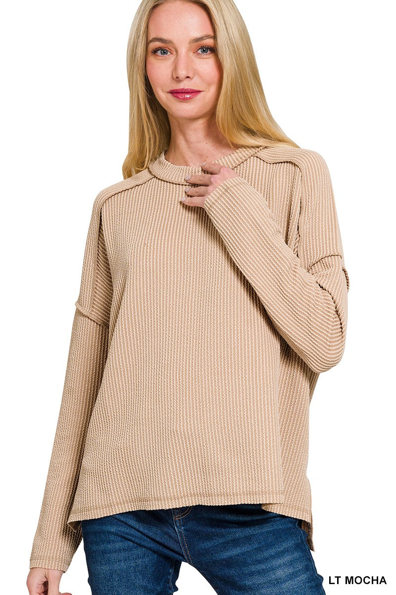 "Ribbed Revival" (Lt mocha) reg long sleeve top