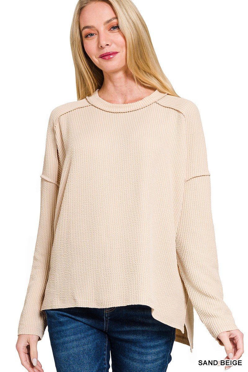 "Ribbed Revival" (sand beige) reg & plus long sleeve top