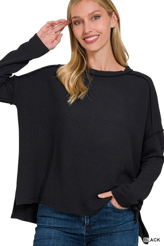 "Ribbed Revival" (black) reg & plus long sleeve top