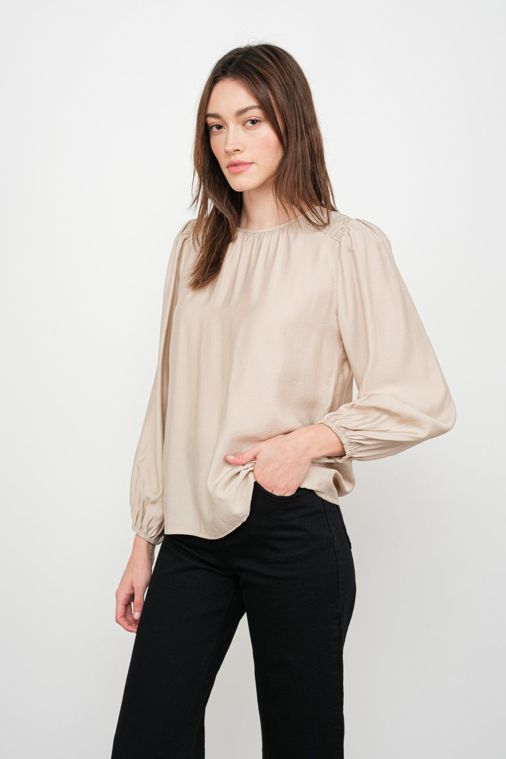 "Simplify Life" (shell tan) top