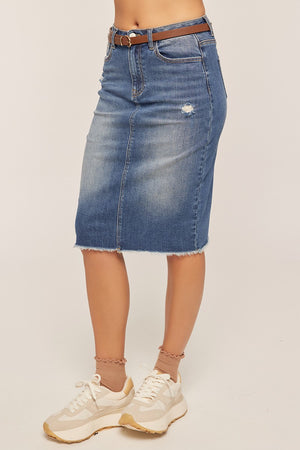 "Denim Distress"(Medium Wash) Skirt