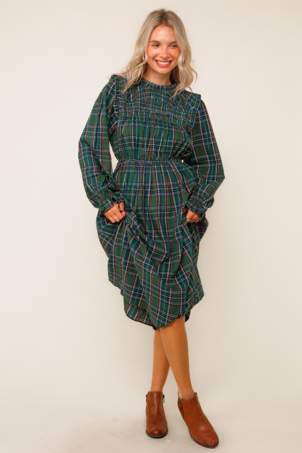 "Merry In Plaid" (green) plus dress