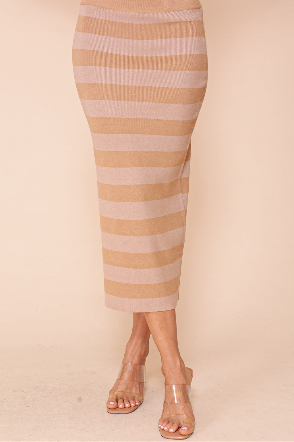 "Sweetheart in Stripes" (Tan/Mocha) Juniors Skirt