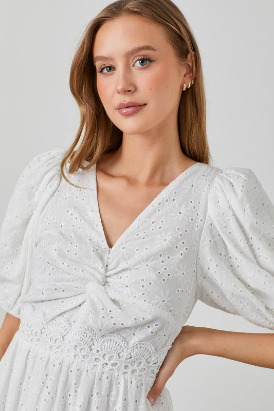 "Eyelet Twist" (ivory) dress