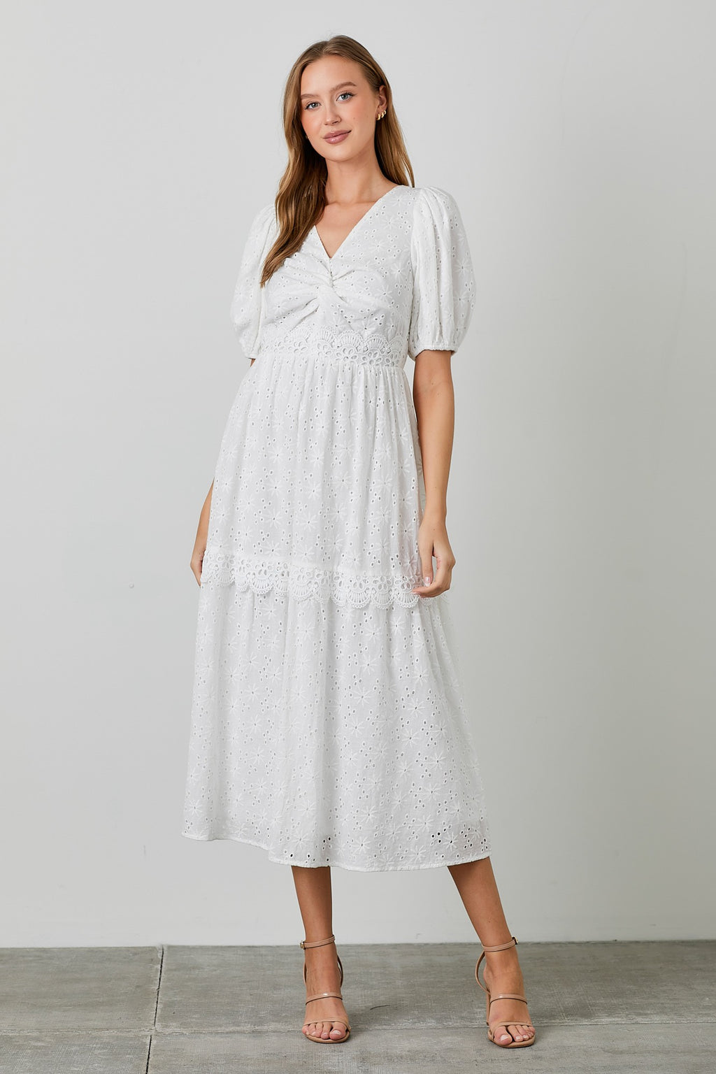 "Eyelet Twist" (ivory) dress