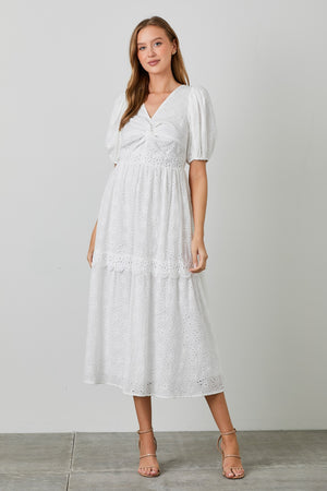 "Eyelet Twist" (ivory) dress