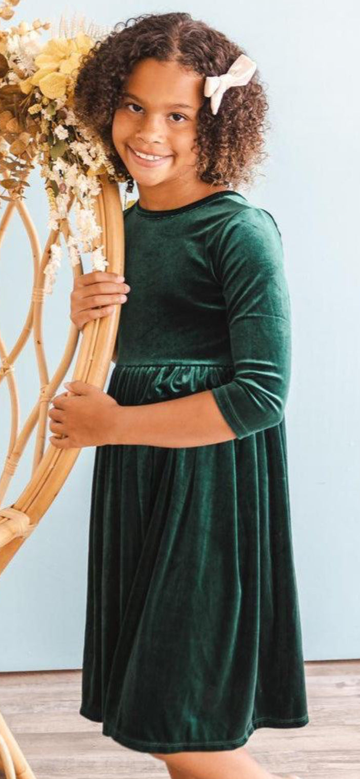 "Little Girls In Velvet"(emerald green) girls dress