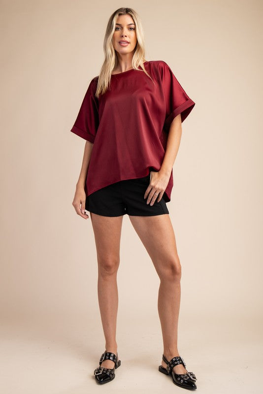 "Summers End" (Burgundy) Satin Top