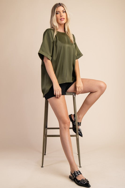 "Summers End" (Olive) Satin Top