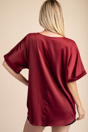 "Summers End" (Burgundy) Satin Top