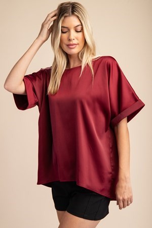 "Summers End" (Burgundy) Satin Top