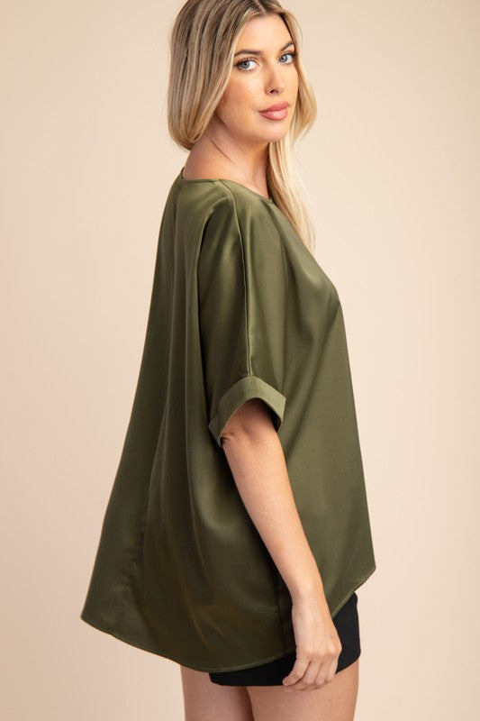 "Summers End" (Olive) Satin Top