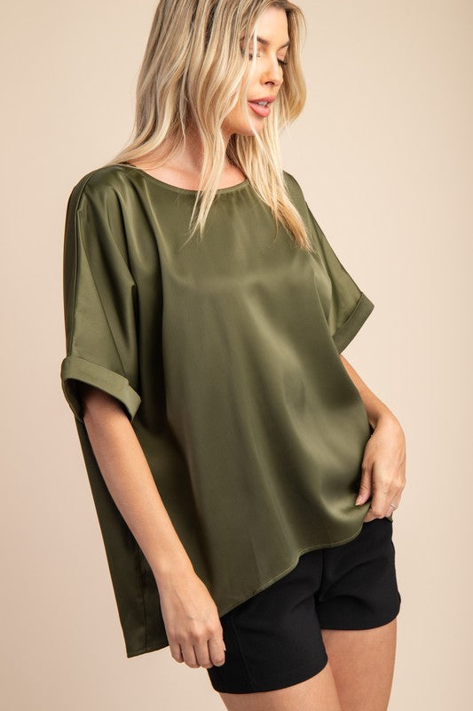 "Summers End" (Olive) Satin Top