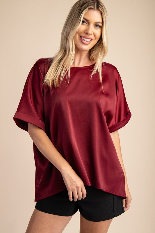 "Summers End" (Burgundy) Satin Top