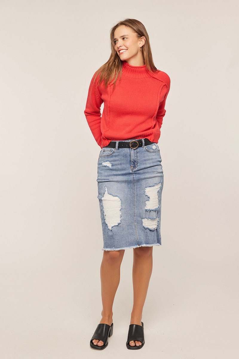 "Denim Distress" (Distressed Medium Wash) Skirt