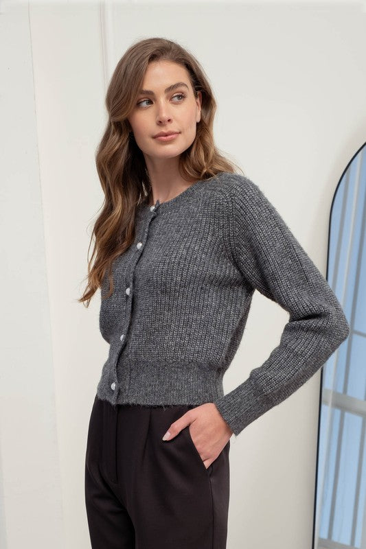 "Pearl-fectly Cozy" (Charcoal) Sweater