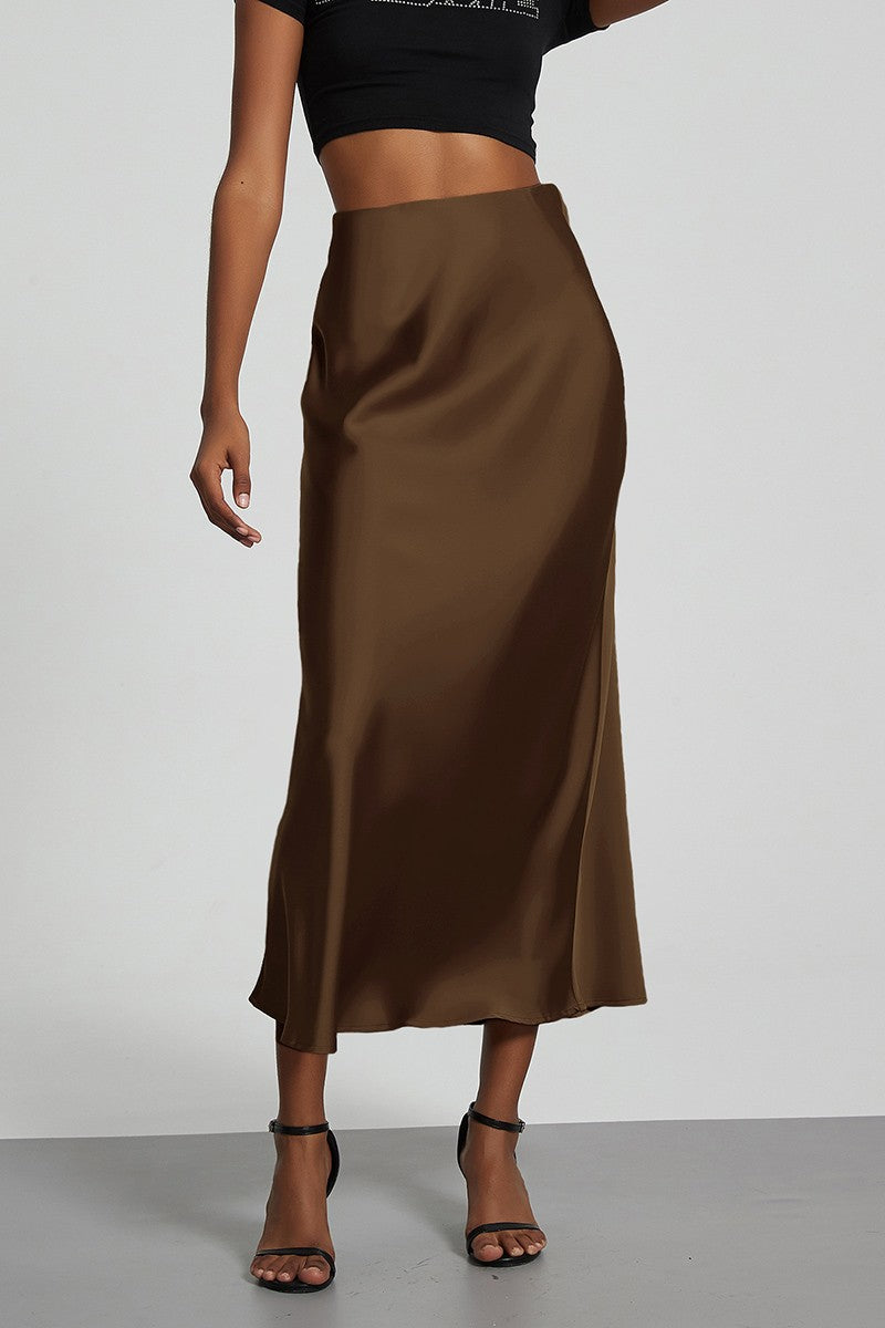 "Satin Elegance" (Coffee) Slip Skirt