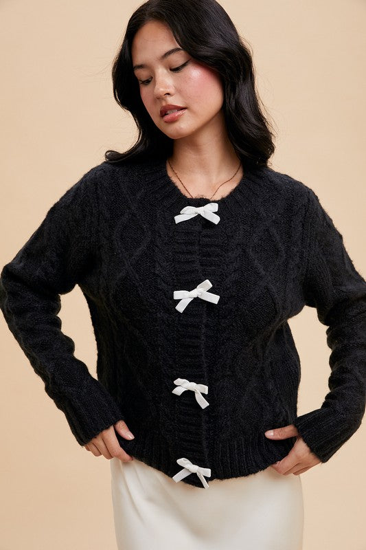 "Ribbons & Bows" (Black) Cardigan