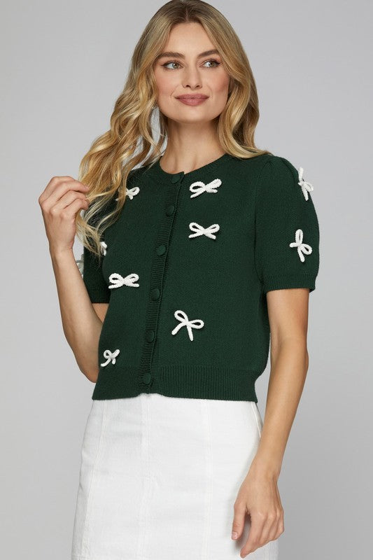 "Classier in Bows" (Green) Sweater