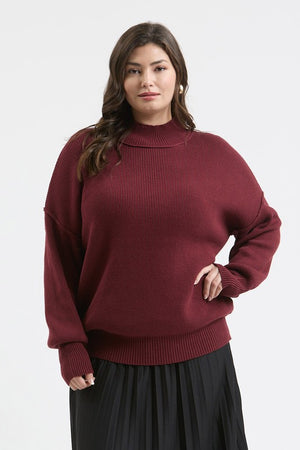 "Happy Season" (burgundy) plus sweater